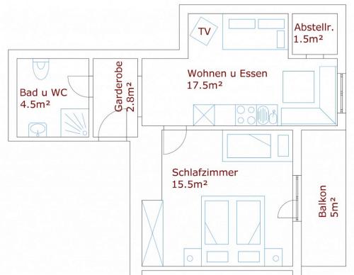 a floor plan of a small room with a bathroom at Haus Roswitha in Damuls