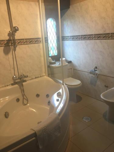 a bathroom with a tub and a toilet and a sink at El Ama De Llaves in Hontoria