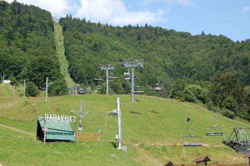 a gazebo on a hill with a ski lift at Apartmán Šafran in Donovaly
