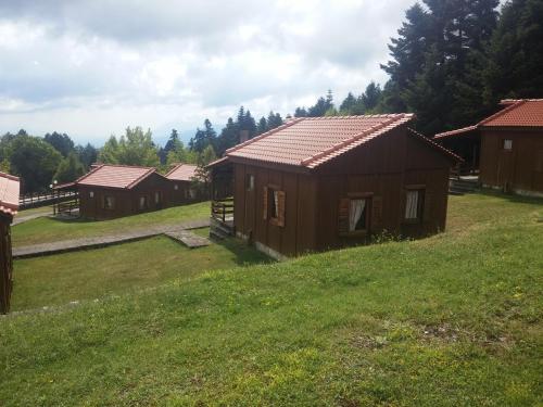 a group of huts in a field with grass at Livadaki Village in Megáli Kápsi