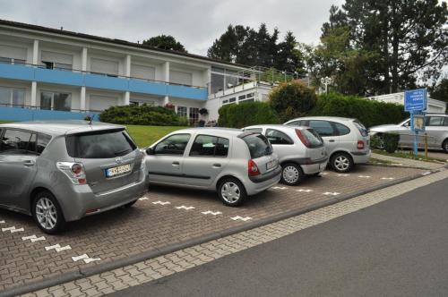 eine Reihe geparkter Autos auf einem Parkplatz in der Unterkunft Haus Mariann in Bad Wildungen