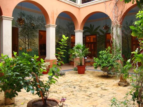 a courtyard of a house with potted plants at Hotel Boutique Casa San Angel in Mérida