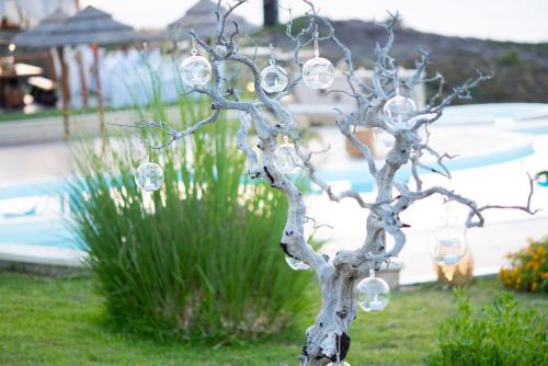 a tree with bubble lights on it in a yard at Toxotis Villas in Armenistis