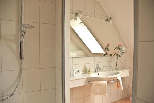 a bathroom with a sink and a mirror at Land-gut-Hotel Restaurant Kreuz Meyer in Stuhr