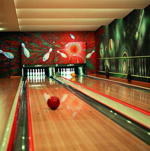 a bowling alley with a ball in the lanes at Riffelalp Resort 2222m Ski-in & Ski-out in Zermatt