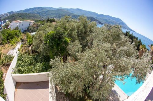 a view of a resort with trees and a pool at The Turtles Garden in Becici