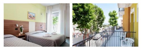 ein Hotelzimmer mit 2 Betten und einem Balkon in der Unterkunft Hotel St Pierre in Rimini
