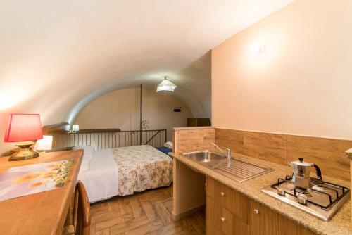チボリにあるAl Seminarioのベッドルーム1室(ベッド1台、シンク、カウンター付)