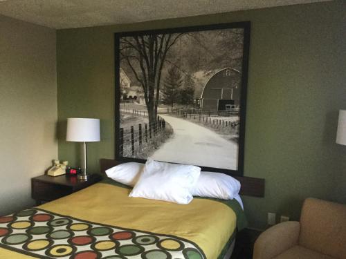 a room with a bed with a picture on the wall at Super 8 by Wyndham Youngstown/Austintown in Youngstown