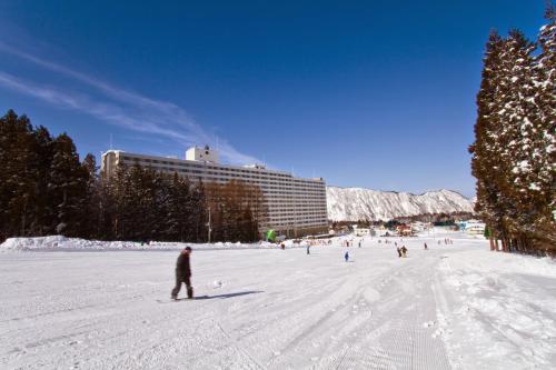 a group of people on a beach in the snow at Hotel Angel Grandia Echigo Nakazato in Yuzawa