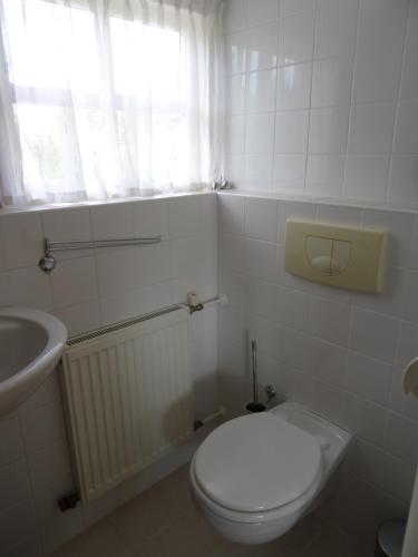 een badkamer met een wit toilet en een wastafel bij Natuurhuisje Silverhuys in Oosterstreek