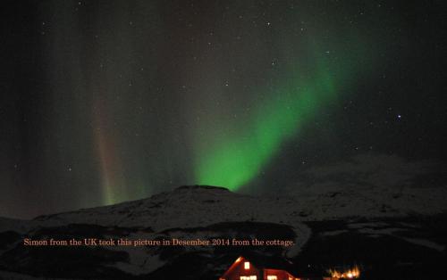an image of the northern lights in the sky at Geysir - Modern Log Cabin in Reykholt