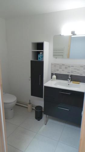 a bathroom with a sink and a toilet at Residence le Crisenoy in Houlgate