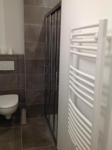 uma casa de banho com um WC e um chuveiro em Charme et Modernité au Cœur de Lyon em Lyon