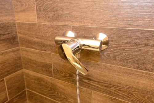 a bathroom shower with a brass door handle at BB Venice Cinzias' in Marghera