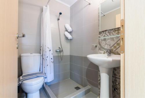 a bathroom with a toilet and a sink at Camping Valti Houses in Sarti