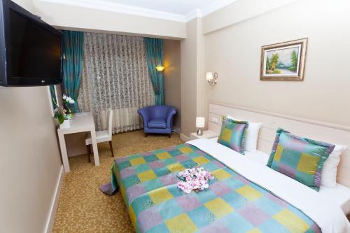 um quarto de hotel com uma cama e uma televisão em Classes Boutique Hotel em Istambul