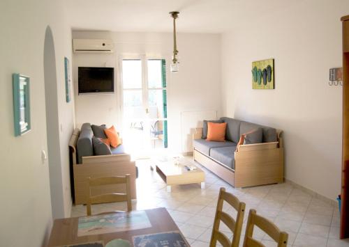 a living room with a couch and a table at Naxos olive & home in Engares