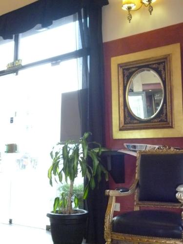 a room with a chair and a mirror and a plant at Hotel Benevento in La Plata