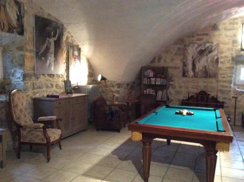 a living room with a pool table in it at Domaine de la Manse in Villeneuve-de-Berg