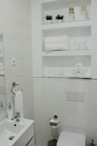 un bagno bianco con un water e un lavandino di Aveiro White House ad Aveiro