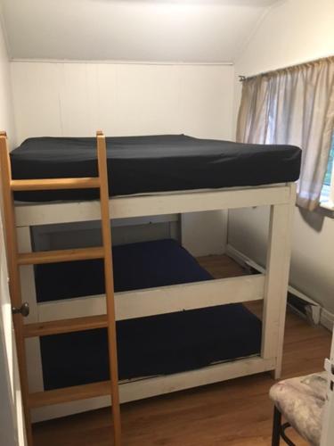 a bunk bed in a room with a ladder at Wasaga Bridge Cottages in Wasaga Beach