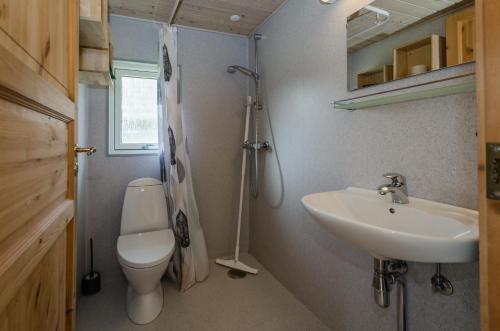 a bathroom with a toilet and a sink at Bryrup Camping in Bryrup