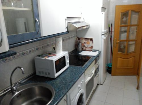 a kitchen with a sink and a microwave at Madrid Rent 4 in Madrid