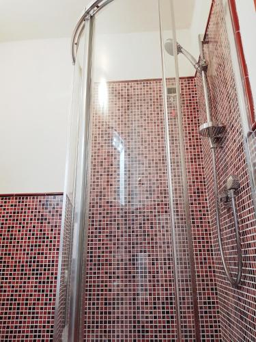 a bathroom with a shower with a glass door at Lady Luna B&B in Florence