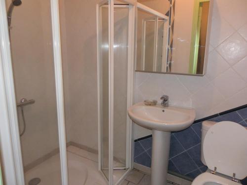 a bathroom with a toilet and a sink and a shower at Ideal pour une pause in Saint-Georges-sur-Cher