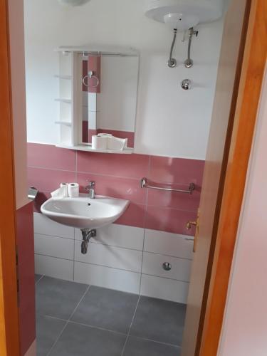 a bathroom with a sink and a mirror at B&B Dal Pescatore in Fažana