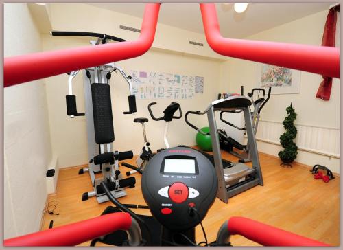 Sletz Parkhotel - Superior في أوليمبياذا: غرفة مع صالة ألعاب رياضية مع دراجتين تمرين