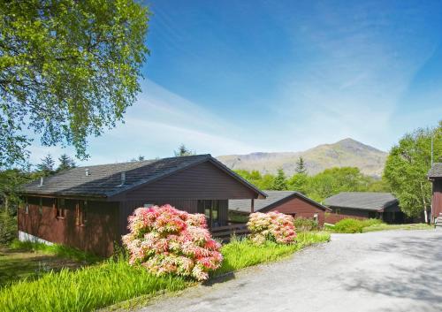 een huis met bloemen aan de kant van een weg bij Birchbrae Highland Lodges in Onich
