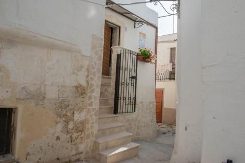 a staircase in a building with a door and a plant at San Leonardo - ApartHotel in Laterza