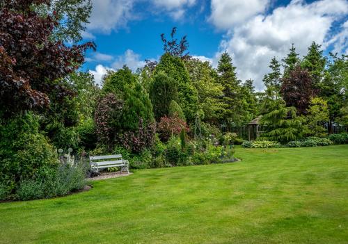 a park bench sitting in the middle of a lawn at Tattykeel House in Omagh