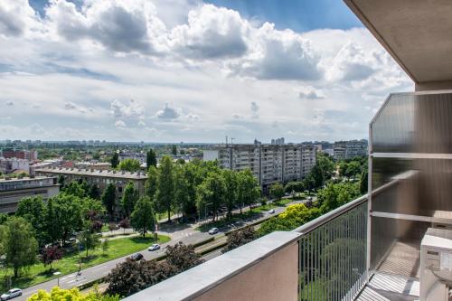 a balcony with a view of a city at Apartmani Borko in Zagreb