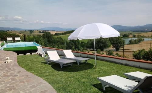 a group of chairs and an umbrella next to a pool at Il Marrondindo Bed & Breakfast in Galliano