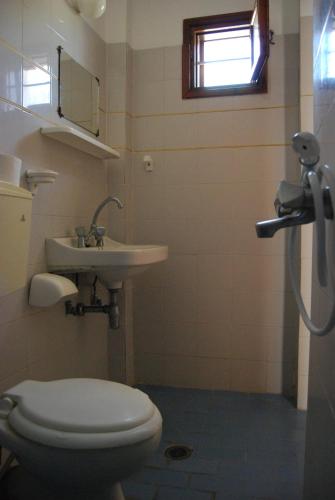 a bathroom with a toilet and a sink at Apollo Rooms in Perissa