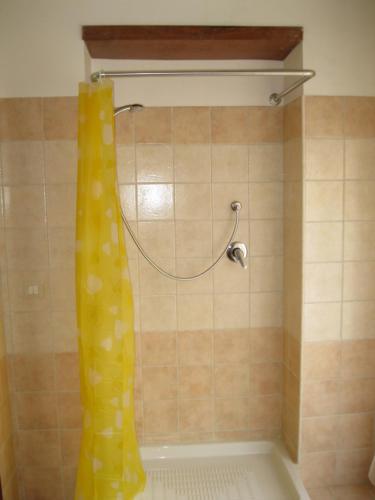 AusoniaにあるLa residenza di Re Salomoneのバスルーム(黄色のシャワーカーテン付きのシャワー付)が備わります。