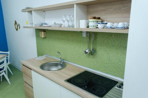 a kitchen with a sink and a counter top at Apartmani15 in Arandjelovac