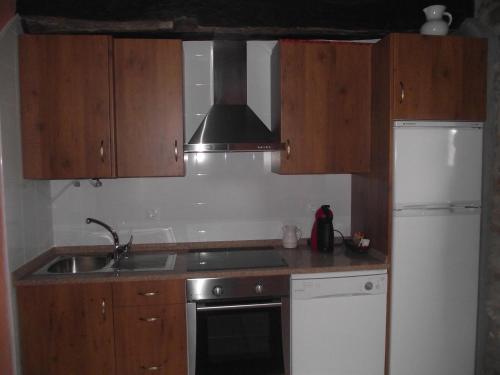 a kitchen with a sink and a stove and a refrigerator at Casa Rural Bentazar in Elosu