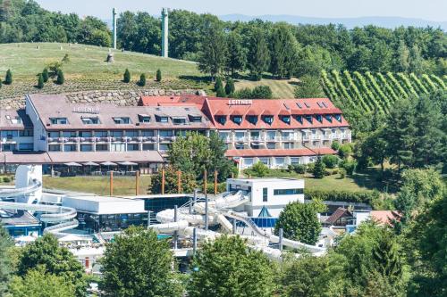 arial view of a hotel and a vineyard at Thermalhotel Leitner in Loipersdorf bei Fürstenfeld
