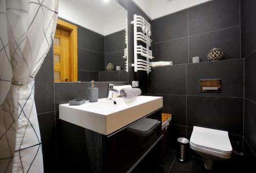 a bathroom with a sink and a toilet at Apartament 27 Dwie Sosny in Ustronie Morskie