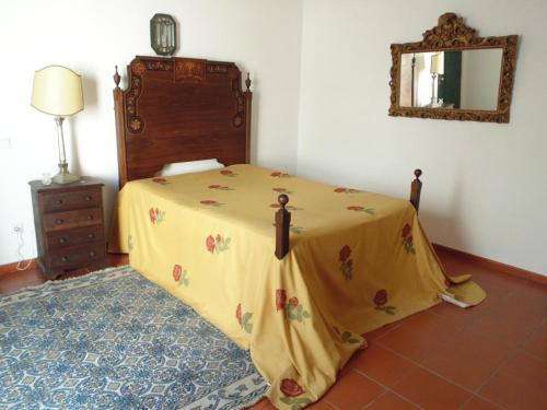 a bedroom with a bed and a mirror and a rug at Casa da Lagoa Guest House in Évora