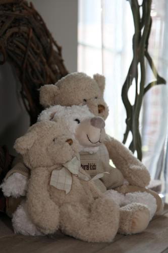 a group of teddy bears sitting on a shelf at B&B Nieuwhof in Gistel