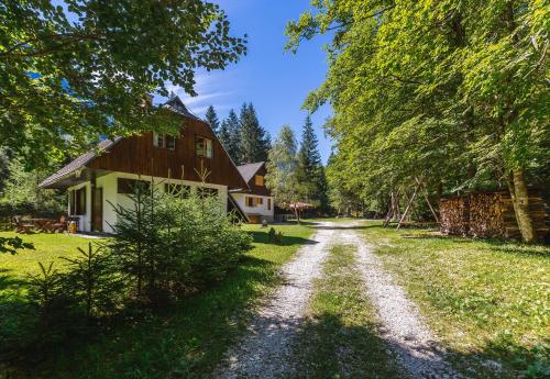 a dirt road in front of a house at Počitniška hiša Radovna in Zgornja Radovna