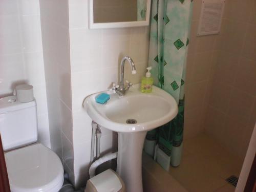 ラザレフスコエにあるПентхаус на Единство 1аのバスルーム(白い洗面台、トイレ付)