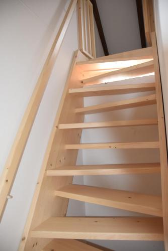 a staircase in a house with wooden risers at Apartmány Kojákovice - Třeboň in Jílovice