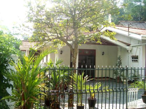 una casa con una recinzione e un albero di fronte di Layathraa Kandy a Kandy