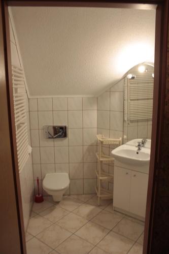 a bathroom with a toilet and a sink at pensjonat kuba in Korbielów